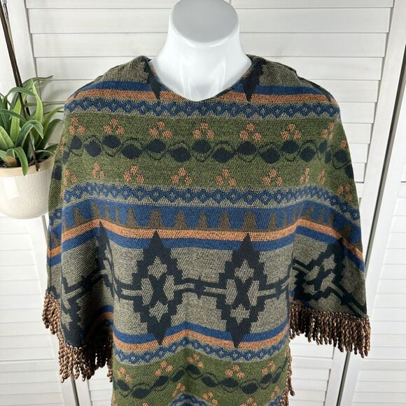 Kenny Brand Fringe Poncho‎ Southwestern Aztec Tapestry Pullover One Size $224 - Picture 3 of 9